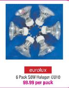 Eurolux 6 Pack 50W Halogen GU10-Per Pack