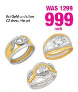 9ct Gold And Silver CZ Dress Trip Set Each