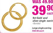 9ct Gold And Silver Large Single Earring Each