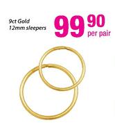 9ct Gold 12mm Sleepers-Per Pair