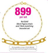 9ct Gold 50cm Figaro Chain And 19cm Matching Bracelet Set-Per Set