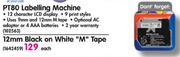 Brother 12mm Black On White "M" Tape Each