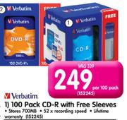 Verbatim CD-R With Free Sleeves-Per 100 Pack