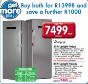 Whirlpool 374Ltr Upright Fridge(WME1897DFCIX)+Upright Freezer(WVE1893NFIX) 