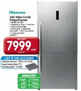 Hisense 610Ltr Wide Combi Fridge/Freezer(H610BS)