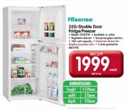 Hisense 220Ltr Double Door Fridge/Freezer(H220TW)