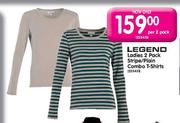 Legend Ladies Stripe/Plain Combo T-Shirt-Per 2 Pack