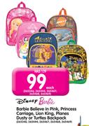 Disney/Barbie Beelieve In Pink,Princess Carriage,Lion King,Planes Dusty Or Turtles Backpack