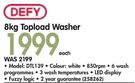 Defy 8kg Topload Washer DTL139-Each