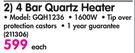 Goldair 4 Bar Quartz Heater GQH1236