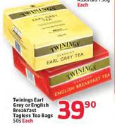 Twinings Earl Grey Or English Breakfast Tagless Tea Bags-50s Each