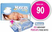 Huggies 42's New Baby Plus 64's Pure Wipes