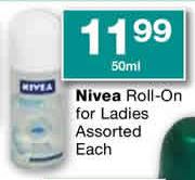 Nivea Roll-On For Ladies Assorted-50ml Each