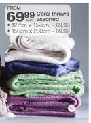 Coral Throws Assorted 150x200cm-Each
