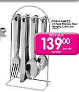Primaries 24 Piece Stainless Steel Hanging Cutlery Set-per set
