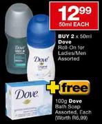 Dove Roll-On for Ladies/Men-2x50ml