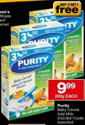 Purity Baby Cereal Add Milk 2nd/3rd Foods Assorted-200g Each