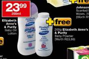 Elizabeth Anne's & Purity Baby Oil Lotion-200ml + Free Elizabeth Anne's & Purity Baby Powder-200g