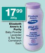 Elizabeth Anne's & Purity Baby Powder Lavender & Tea Tree-200Gm