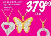9ct Gold And Silver Crystal Pandant On Chain Each