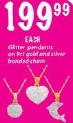 Glitter Pendanls On 9ct Gold And Silver Banded Chain