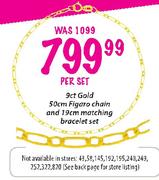 9ct Gold 50cm Figaro Chain And 19cm Matching Bracelet Set
