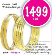9ct Gold 'C' Shaped Bangles-4mm