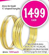 9ct Gold 'C' Shaped Bangles-6mm