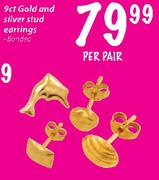 9ct Gold And Silver Stud Earnings-Per Pair