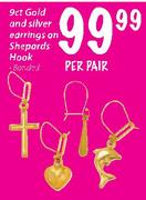 9ct Gold And Silver Earnings On Shepards Hook-Per Pair