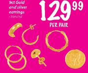 9ct Gold And Silver Earrings-Per Pair