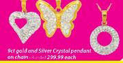 9ct Gold And Silver Crystal Pandant On Chain Each