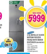Samsung Metallic Silver Bottom Freezer Fridge with Water Dispenser-318 Ltr (RL41WCIH1)