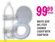 White Seat Or Tier Shower Caddy With Soap Dish-Each