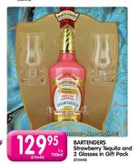 Bartenders Strawberry Tequila and 2 Glasses In Gift Pack - 1 x 750ml