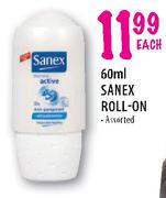 Sanex Roll-On-60ml Each