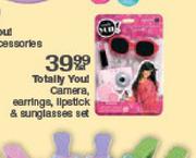 Totally Youl Camera Earrings,Lipstick & Sunglasses Set-Per Set