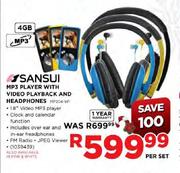 Sansui MP3 Player With Video Playback & Headphones (MP204-VP)-Per Set