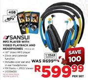 Sansui MP3 Player With Video Playback And Headphones-MP204-VP