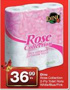 Dinu Rose Collection 2-Ply Toilet Rolls White/Blue/Pink-9's
