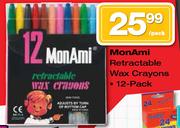 MonAmi Retractable Wax Crayons 12 Pack-Per Pack 