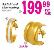 9ct Gold And Silver Earrings Banded-Per Pair
