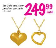 9ct Gold And Silver Pendant On Chain Banded Each