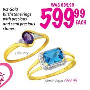 9ct Gold Birthstone Rings With Precious And Semi Precious Stones Each