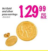 9ct Gold And Silver Peso Earrings Banded-Per Pair