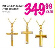 9ct Gold And Silver Cross On Chain Banded Each