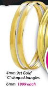 9ct Gold C Shaped Bangles-6mm