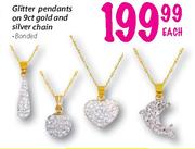 Glitter Pendants On 9ct Gold And Silver Chain Banded Each