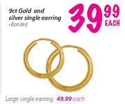 9ct Gold And Silver Single Earring Banded Each