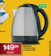 Platinum Stainless Steel Cordless Kettle-1.7L Each
